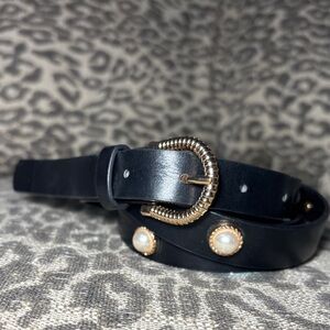 Lp blue black thin pearl accent women’s belt gold buckle girlie belt large